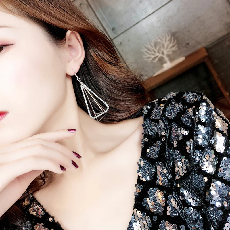 Crystal Drop Earrings Rhinestone Geometric Dangle Earrings Gold Silver Color Women Party Wedding Jewelry