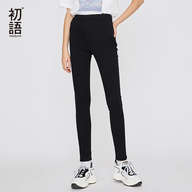 Toyouth уличная черные узкие брюки Для женщин упругие талии брюки зимние теплые Mujer Pantalones корейский Повседневное карандаш брюки
