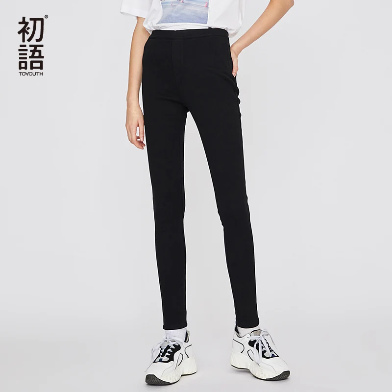 Koop Toyouth Streetwear Zwarte Skinny Broek Vrouwen Elastische Taille Broek Winter Warm Mujer Pantalones Koreaanse Toevallige Potlood Broek 2018