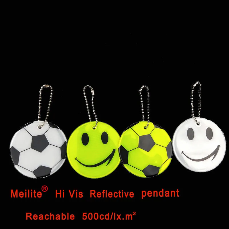 100 шт/партия Meilite Reflexite Материал 500 свечей улыбающееся лицо мягкий ПВХ отражающий сумка для ключей подвеска