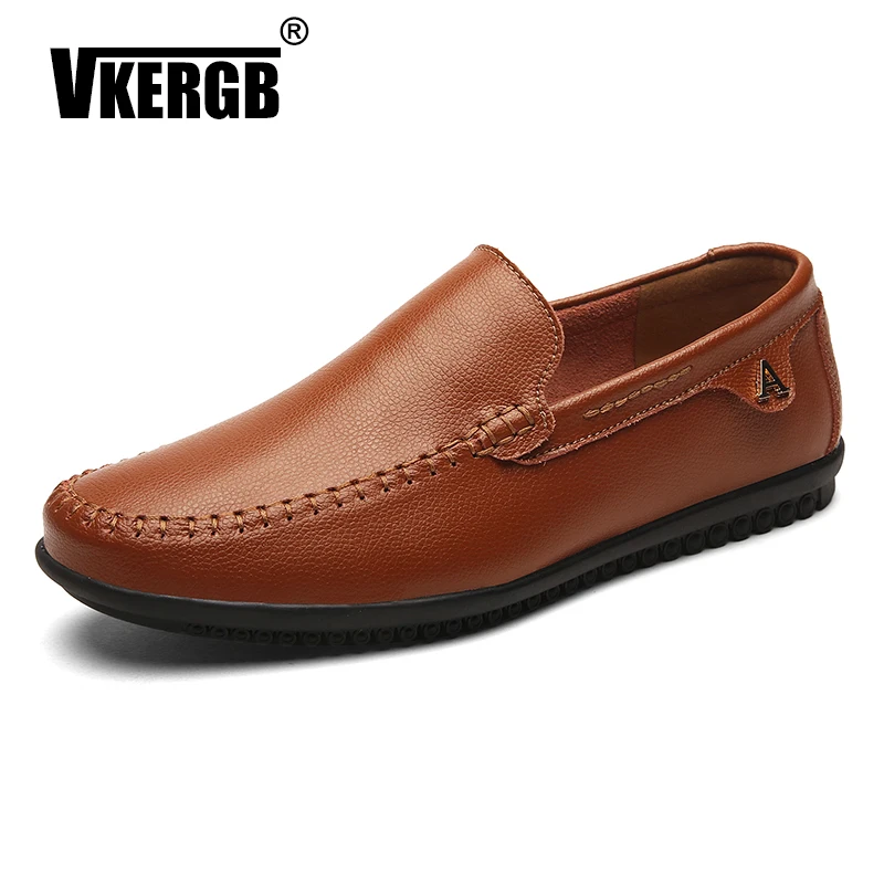 

VKERGB Superstar Men's casual driving shoes Slip-on city loafers male Genuine leather upper soft moccasin flats simple gommin