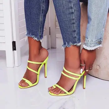 

2019 New Summer Women High-heeled slippers Thin High Heels Sandals Flip Flop Toe Hollow Shoes Slide Slippers Sexy Slides 35-40