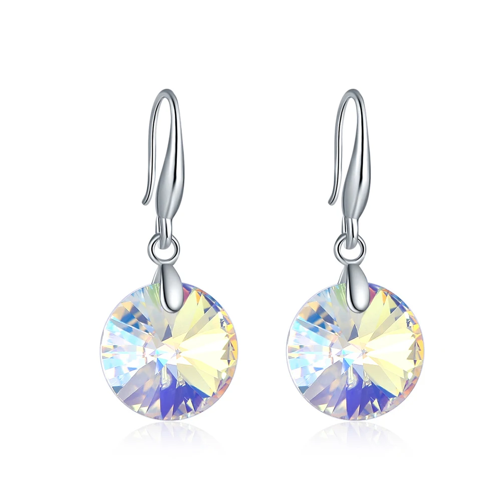 Simple Round Austria Crystals From Swarovski Drop Earrings For Women Colorful Beads Silver Color Ethic Jewelry Best Friends Gift