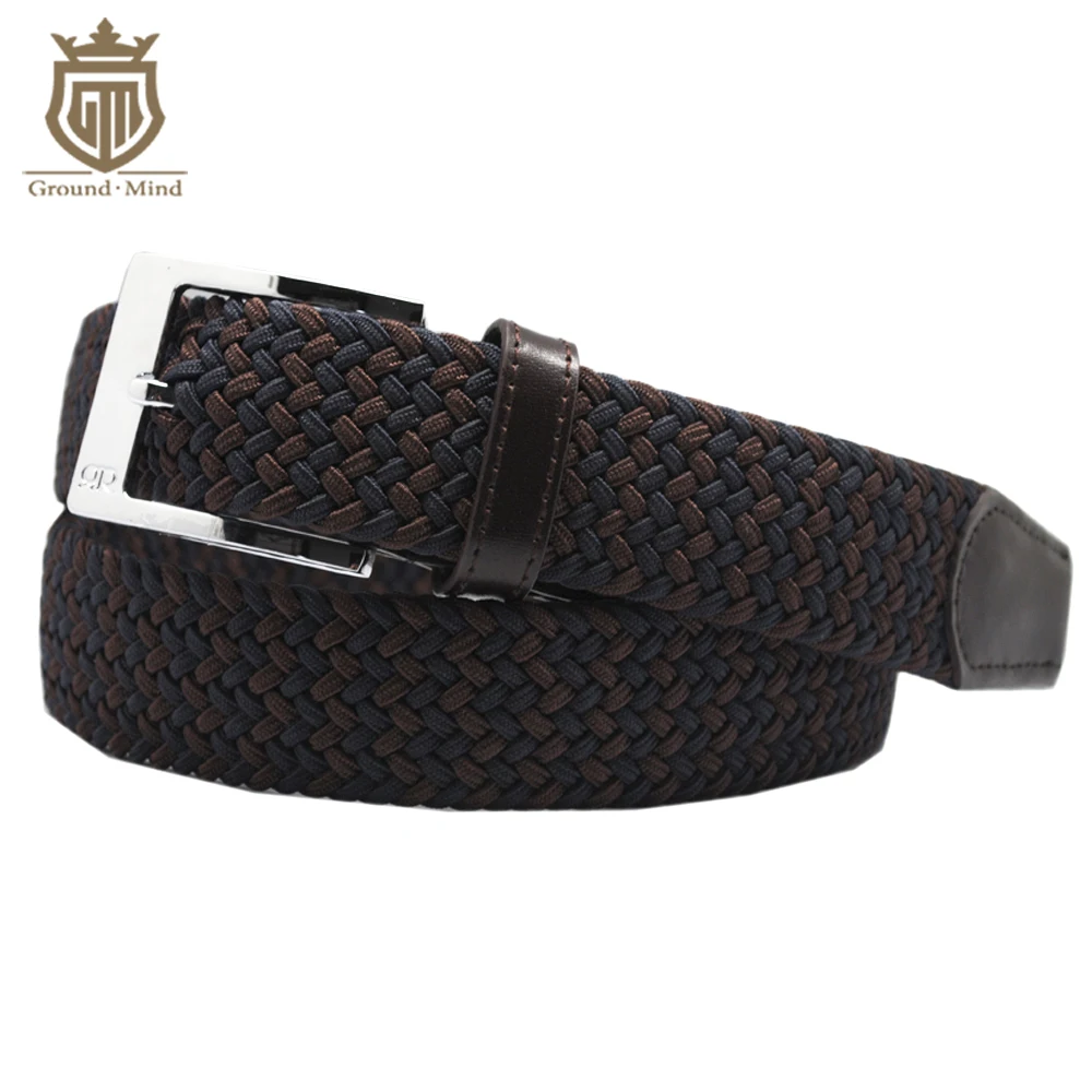 New elastic braided men belts fashion woven genuine leather head&tip