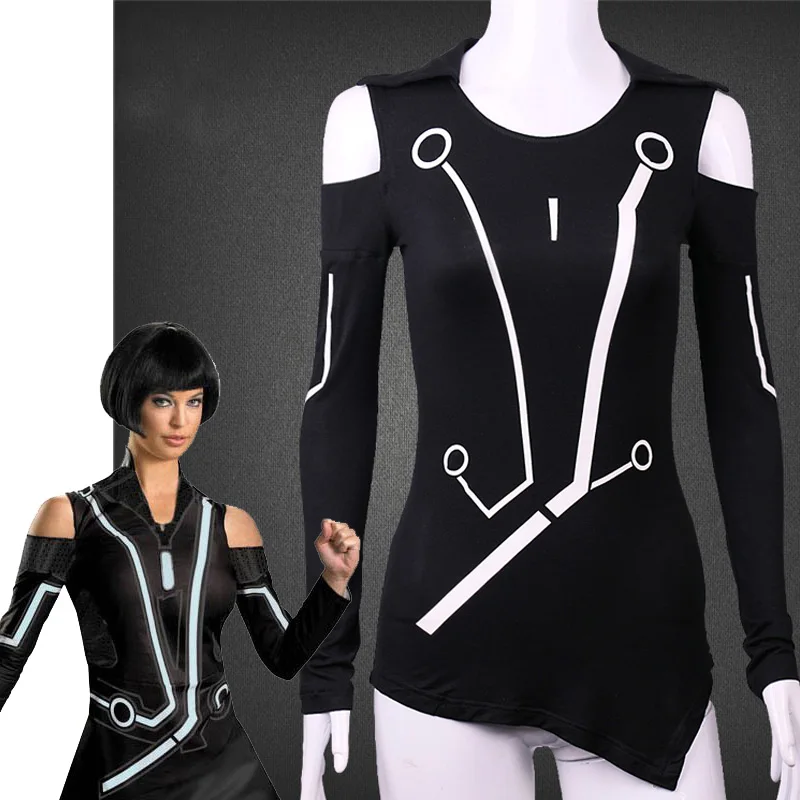 CostumeBuy Tron: Legacy Quorra костюмы для косплея для взрослых женская черная рубашка с длинным рукавом Хэллоуин Карнавальный Костюм