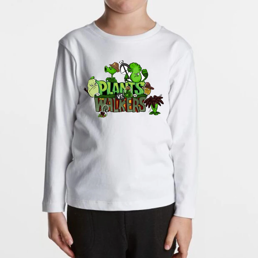 Футболка с рисунком Растения против Зомби Детская осенняя футболка с длинными рукавами года детская одежда забавная футболка для маленьких мальчиков и девочек крутые Топы