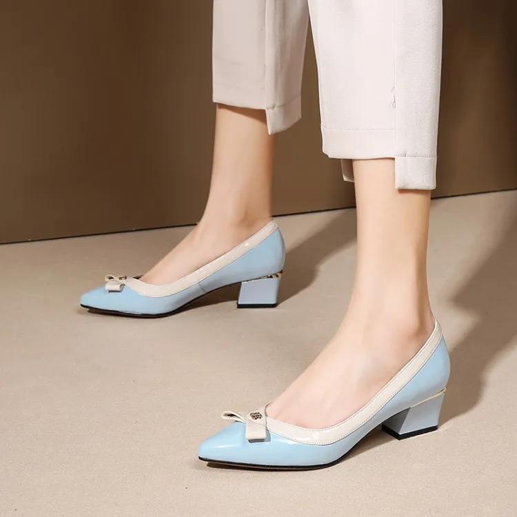 

Big Size 9 10 11 12 ladies high heels women shoes woman pumps Pinpoint bow and Light-cut thick-heeled single shoe