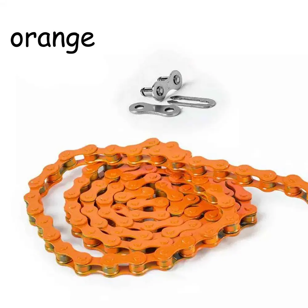 Новинка, велосипедная цепь с фиксированной передачей, односкоростная цепь, волшебная кнопка, цепь, цветная, 98 звеньев, CZC004 - Цвет: Оранжевый