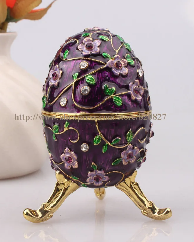Faberge Egg Crystals Jewellery Jewelry Trinket Ring Gift Box Egg Trinket Vintage Decorations Hinged Footed Egg Shape Trinket Box