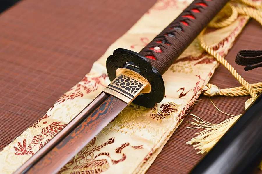 Hand Forged Red Damascus Steel Katana Japanese Samurai Real Sword no Shake Fitted