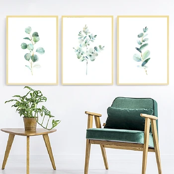 

Eucalyptus Watercolor Print Floral Leaf Botanical Greenery Leaves Art Canvas Painting Home Wall Decor Dusty Green Wild Poster