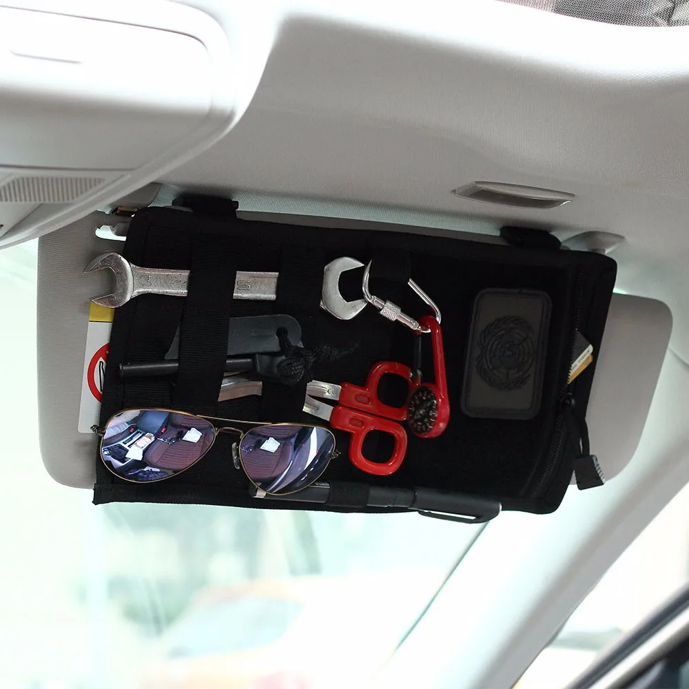 Tactical Vehicle Sun Visor Panel Car Storage Multi-pocket Utility Multiple Outdoor Tools Auto Accessories