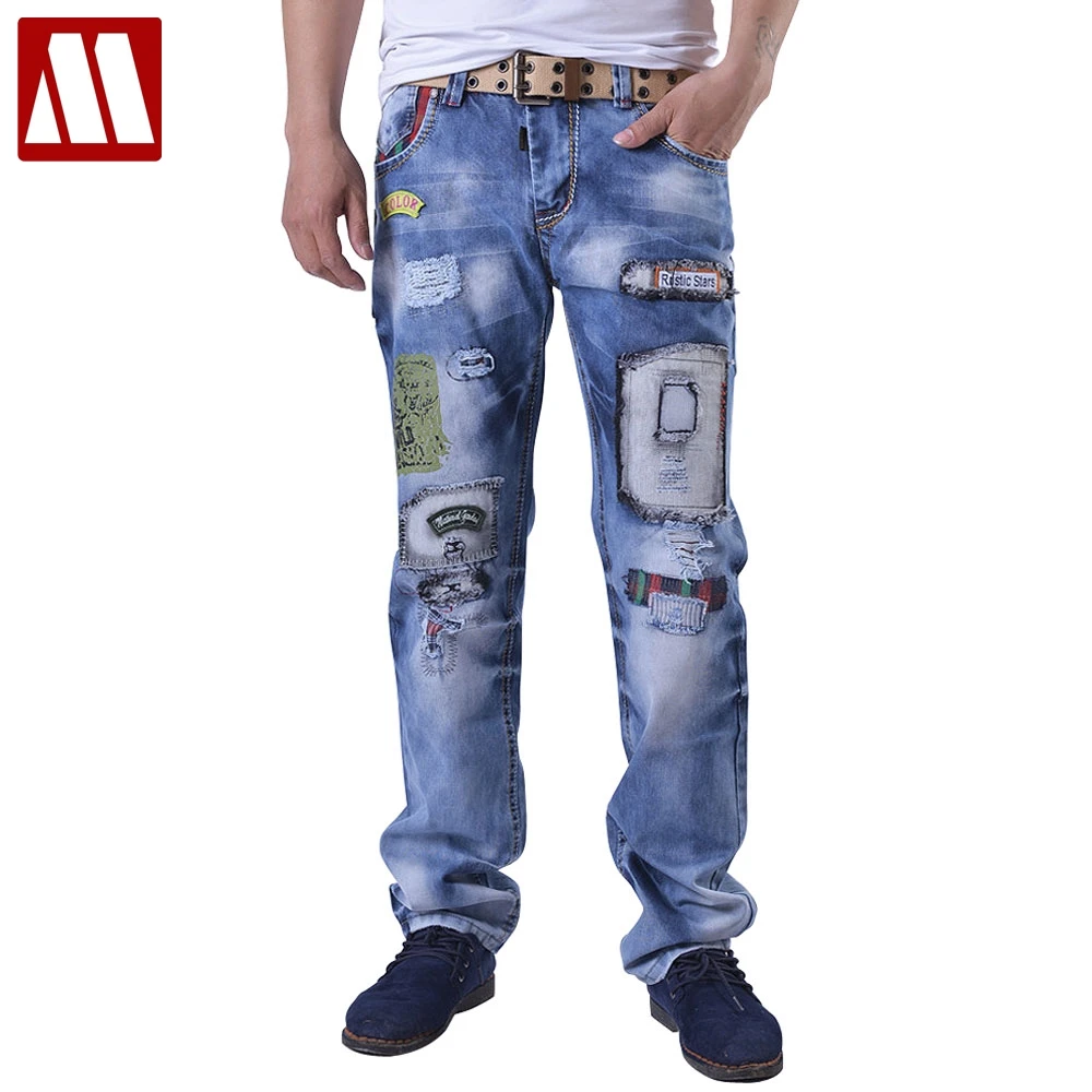 MYDBSH brand fashion clothing style hole patch embroidery jeans 2017 new men's fashion straight
