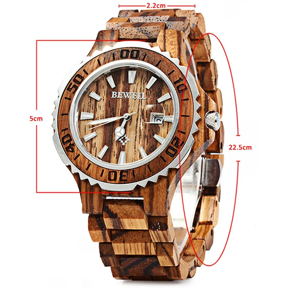 BEWELL Роскошные брендовые деревянные мужские кварцевые часы со светящимися стрелками и календарем водонепроницаемые аналоговые наручные часы reloj hombre