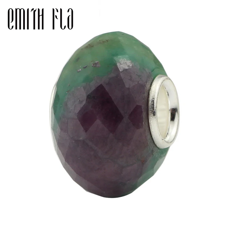

Faceted Red Green Crystal Beads Natural Stone 925 Sterling Silver Fit European Charm Bracelets Round Beads For Jewelry Making