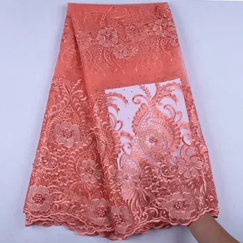 

2019 French Lace Fabrics Latest African Tulle Lace Fabric New Style African Voile Lace Fabric With Beads For Nigerian DressF1573