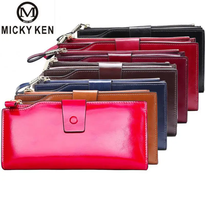 

High Quality Oil Wax Leather RFID Wallet Women Hasp Zipper Walets Genuine Leather Female Purse Long Womens Wallets Ladies Clutch