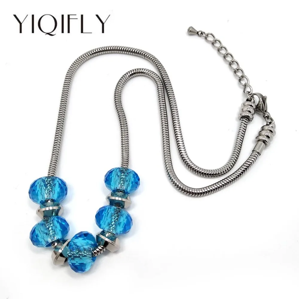 

Free Shipping 45-60cm Crystal Glass Charms Stainless Steel Beads Stainless Steel snake chain fit European Necklace Jewelry DIY