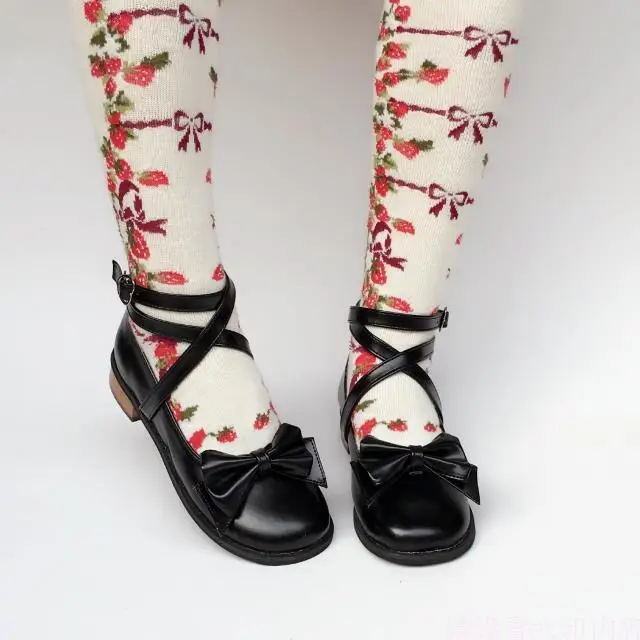 

Classic Tea Party Lolita Flats Shoes Cross Strap Bow Mary Jane Lolita Kawaii Princess Shoes Plus Size
