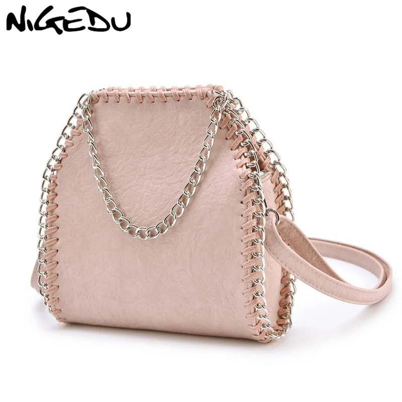 

NIGEDU Fashion Mini Shoulder bag for women Handbag PU leather Crossbody bag design Weaving Chain Sling bag pink 2019 new Bolsa