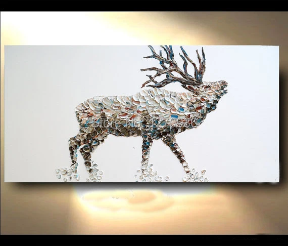 

Palette Knife High Skills Artist 100%Hand-painted Abstract Polygonal Deer Oil Painting On Canvas Handmade Painting Living Room