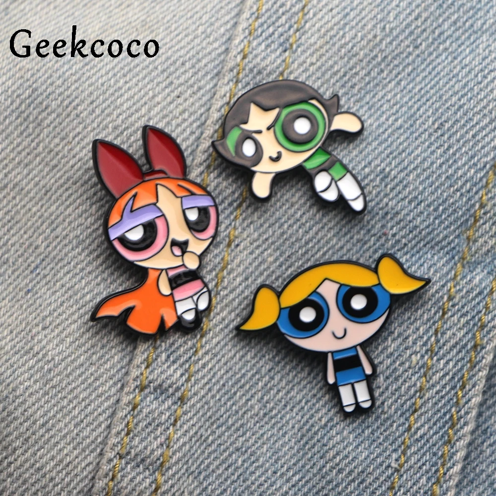 Powerpuff девушки мультфильм цинкового сплава шпильки значки para рубашка сумка Одежда Кепка рюкзак броши для обуви значок украшения J0136