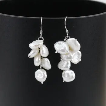 

Unique Pearls jewellery Store ,Baroque Pearl Earrings,White Color Natural Freshwater Pearl Silver Dangle Earring For Girls