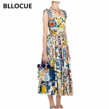 Женское модельное платье BLLOCUE длинное с бело синим фарфоровым