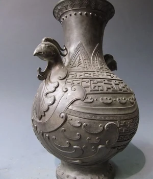 

Chinese Pure Bronze Copper Palace phoenix Bird Zun Aquarius Jar Bottle Pot Vase