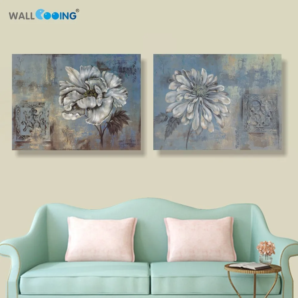 

2 pcs canvas vintage flower painting Modular pictures coloridas oil paintings setting spray painting on the wall in the bedroom