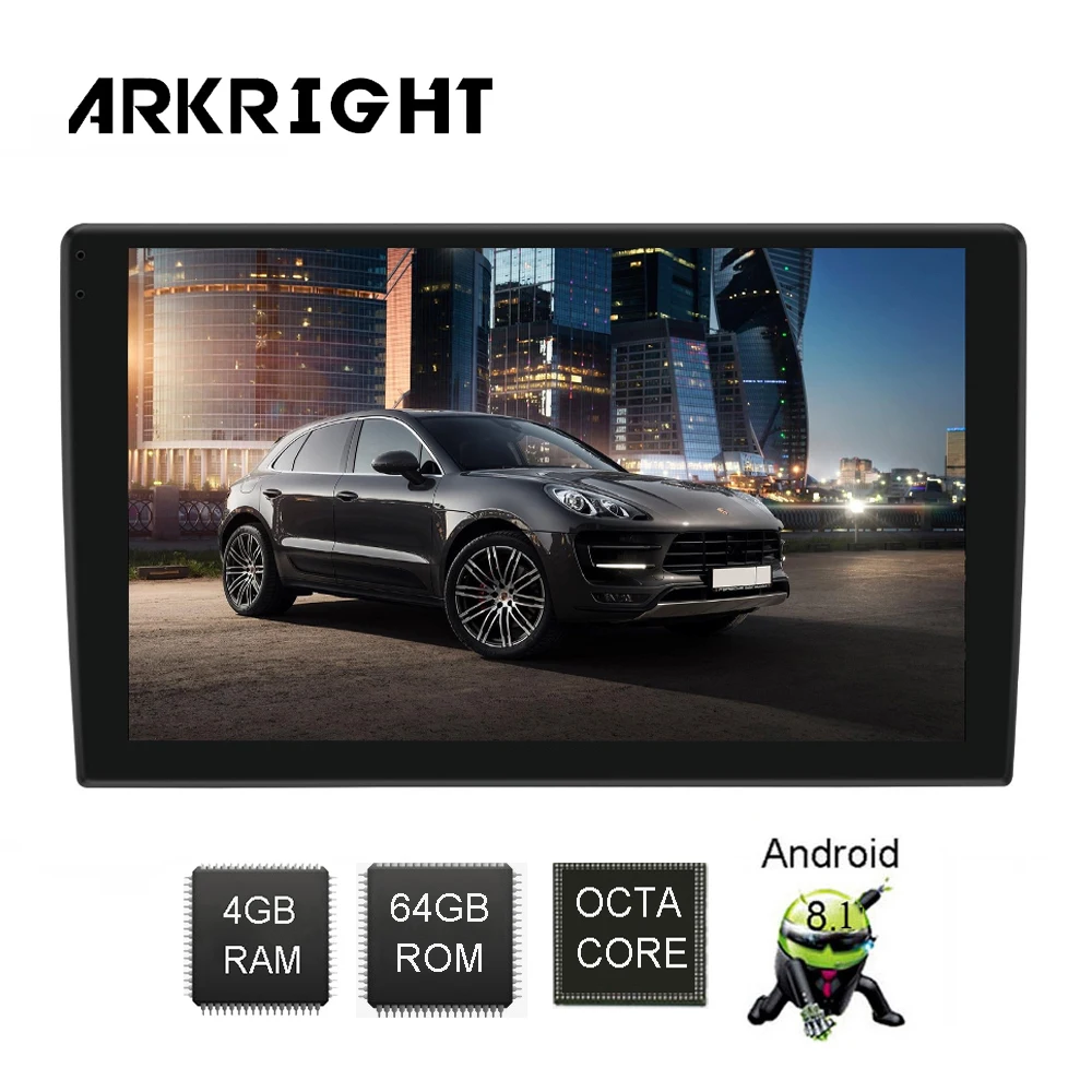 ARKRIGHT 9 ''1Din dvd-плеер автомобиля/Android 8,1 аудио Радио стерео/4+ 64 гб поддержка 4G sim-карты DSP/2.5D изогнутый экран SC9853i