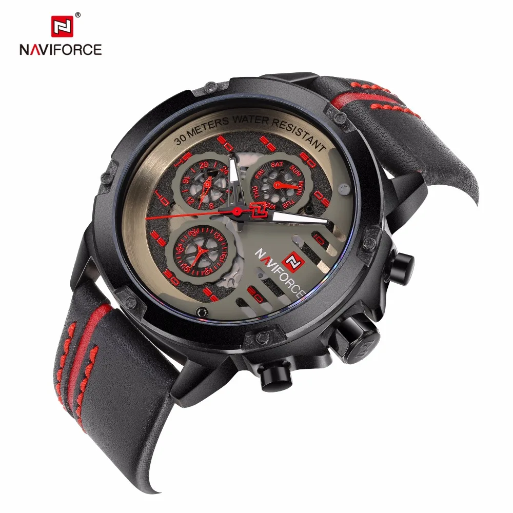 

NAVIFORCE Men's Sport Watch Men Luxury Brand Waterproof 24 hour Date Quartz Clock Man Military Genuine Leather Wristwatches 9110