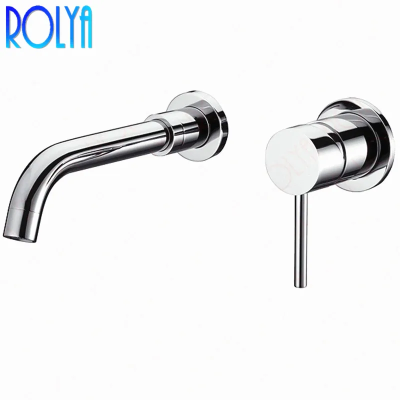 

Rolya Ronda Wall Mount Lavatory Basin Faucet Trim Tap Single Handle Bathroom Vessel Sink Faucet Basin Mixer Set Chrome Brass