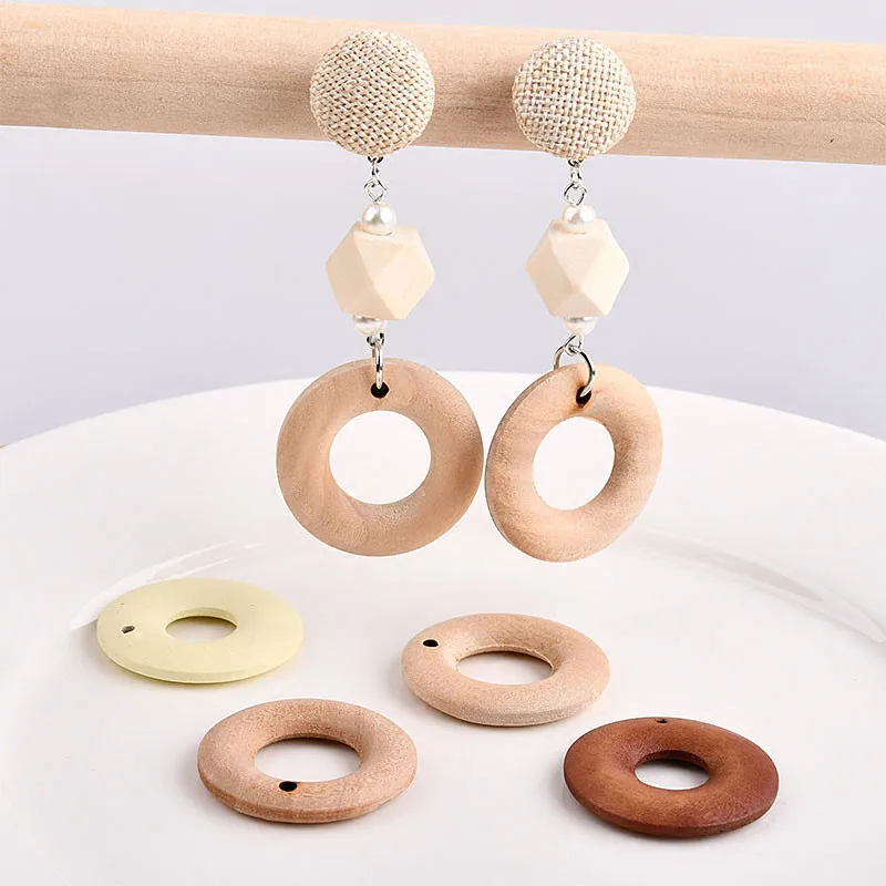 DIY retro personality round wood pendant wood earring earrings natural
