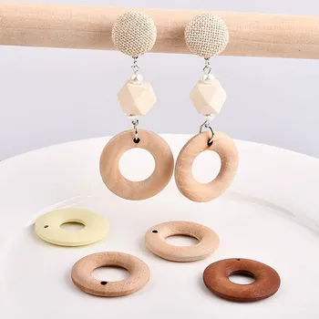 

DIY retro personality round wood pendant wood earring earrings natural raw wood