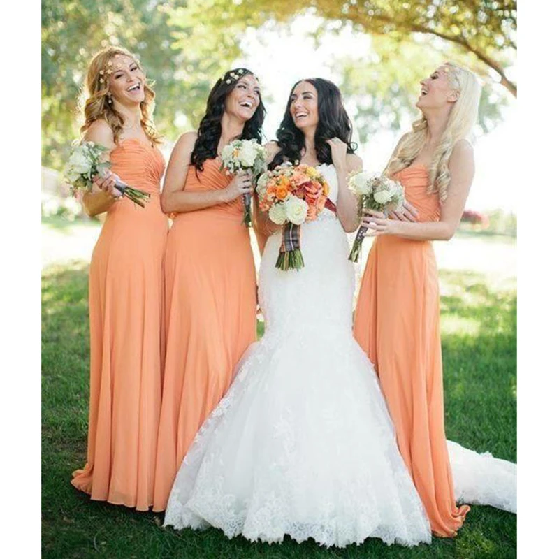 

2019 Sweetheart Neck Bridesmaid Dresses Chiffon Floor Length Garden Country Style Maid Of Honor Wedding Guest Gown Custom Made