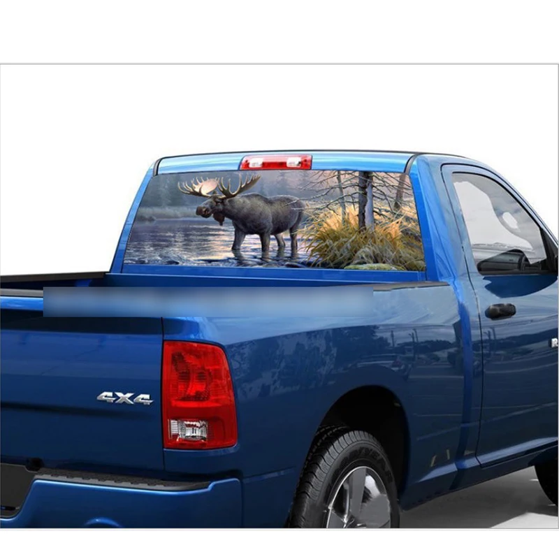 

1 PC 135*36cm Moose in the Forest Rear Window Mesh Stickers Car Accessory for SUV Pick-up High Beam Protect