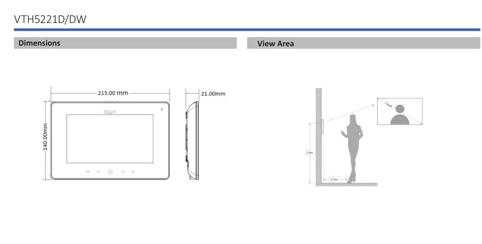 Ahua Multi-Язык VTH5221D/DW 7-дюймовый сенсорный крытый монитор, встроенный Wi-Fi и камеры, IP звонок, видео-домофон, проводной дверной звонок