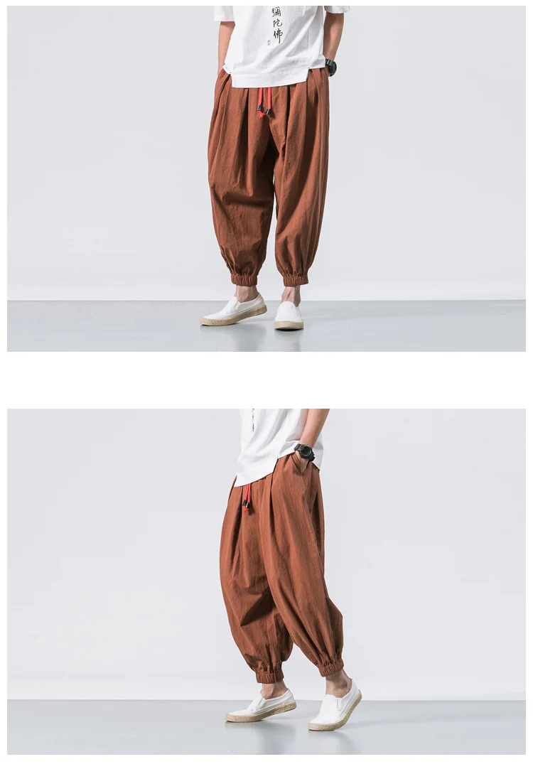 2022 Summer Style Harem Pants Men Chinese Style Casual Loose Cotton Linen Sweatpants Jogger Pants Streetwear Trousers ABZ397 green sweatpants