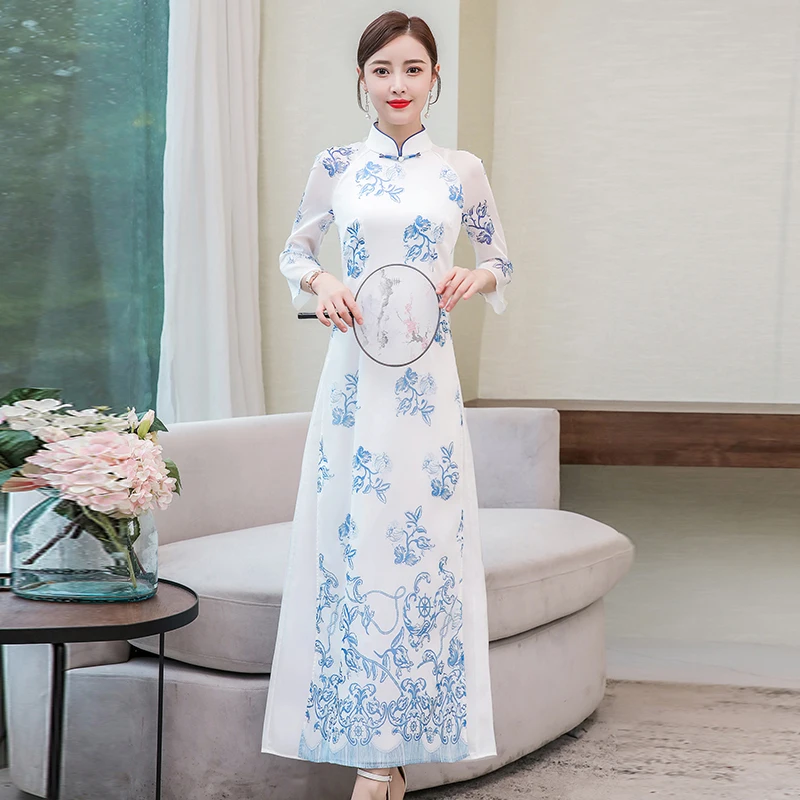 Вьетнамский aodai вьетнамский cheongsam народный стиль женское Ципао китайское платье для женщин традиционная одежда цветочный ao dai