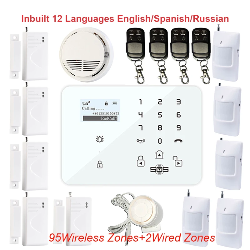 

Home Alarm System K9L Wireless & Wired GSM SMS Security Alarme Spainsh Russian Android / IOS APP Smoke Detector Door Sensor