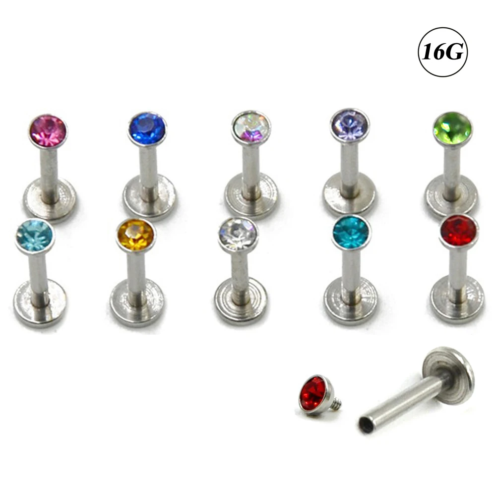 

10piece 316l Surgical Steel Colorful Gem Crystal Internally Thread Screw Labret Stud Ring Lip Monroe Piercing Jewelry 16g Tragus