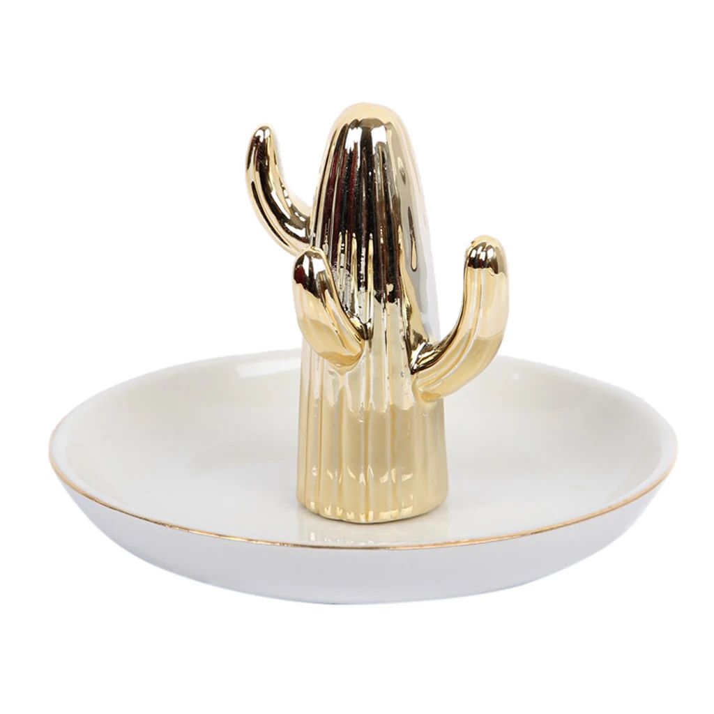 Ceramic Tray Cactus Stand Jewelry Holder for Earring Ring Necklace Cactus Display Room Decorations