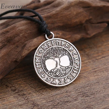 

EUEAVAN 15pcs Religious Tree Of Life Round Pendant Necklace Slavic Talisman 24 Norse Runes Jewelry Gift For Men