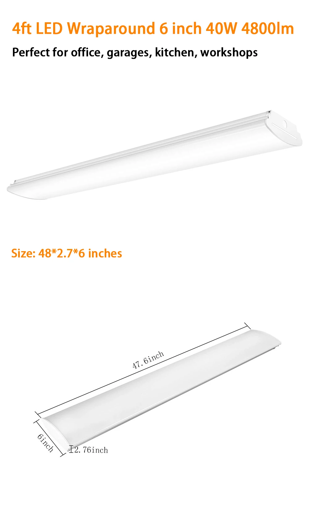 【US Stock】4FT LED Wraparound Light Flush Mount LED Shop Lights 40W-4800lm, 50W-5600lm, 4000K Neutral White 4 Foot Integrated Wrap Linear Puff Office Ceiling Lighting Fluorescent Tube Replacement 1pack, 4pack, 8pack Wareh (1)