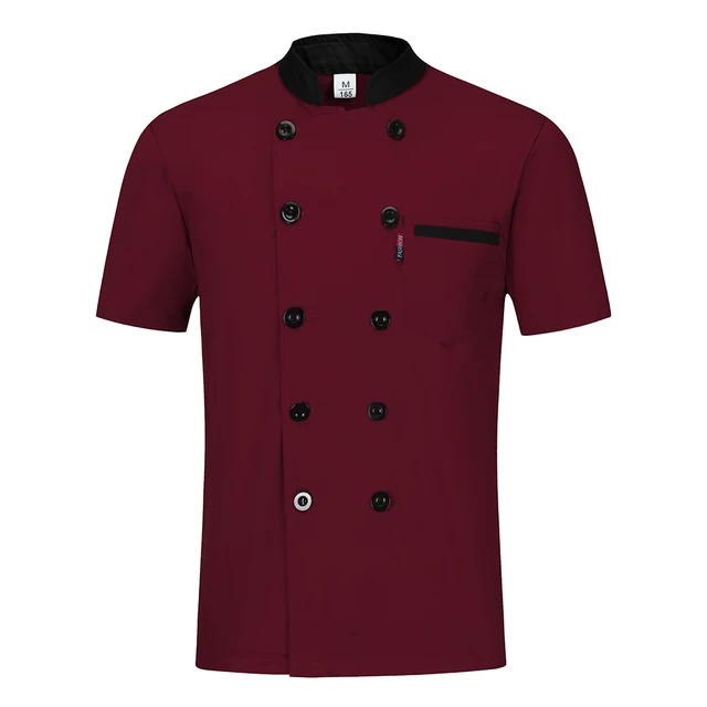 M 4XL Men Short Sleeves chef shirt Breathable Patchwork Chef Food