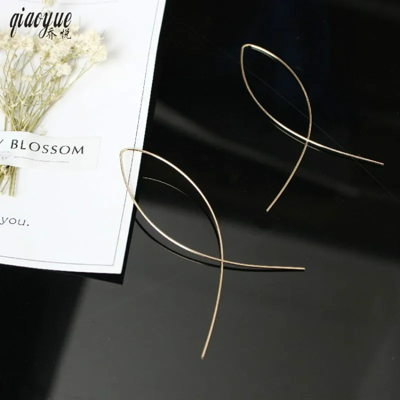 Korean Earrings Fashion Jewelry Simple Cross For Women Metal Water Design Ear Line Gift Wholesale | Украшения и аксессуары