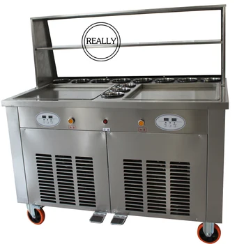 

stainless steel double pan fry ice cream machine with 11 tanks with temperature control 110V and 220V can choose