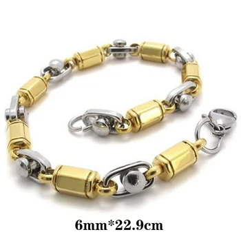 

Women's Newest Hot Sale Jewelry Stainless Steel Silvery Golden Bead Cylindrical Shape Special Popular Bracelet Length: 22.9cm