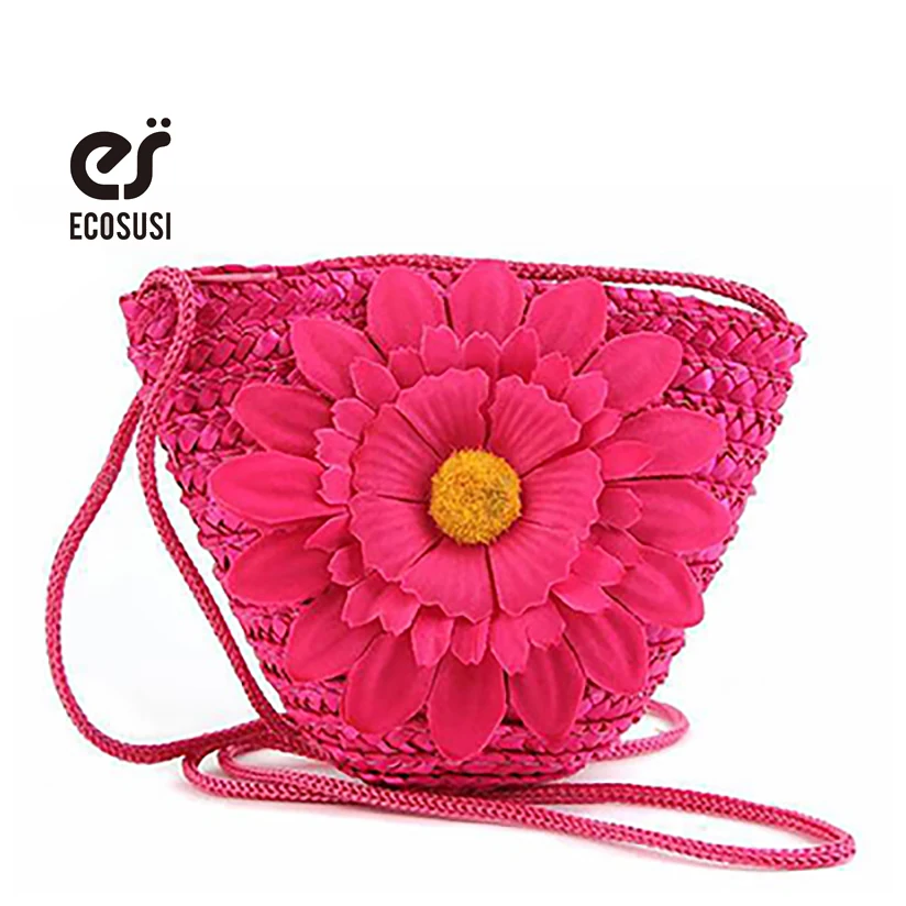 ecosusi 2018 Free Shipping Cute Beach Straw Bags With Flower Women Handbags Cute Cross Body